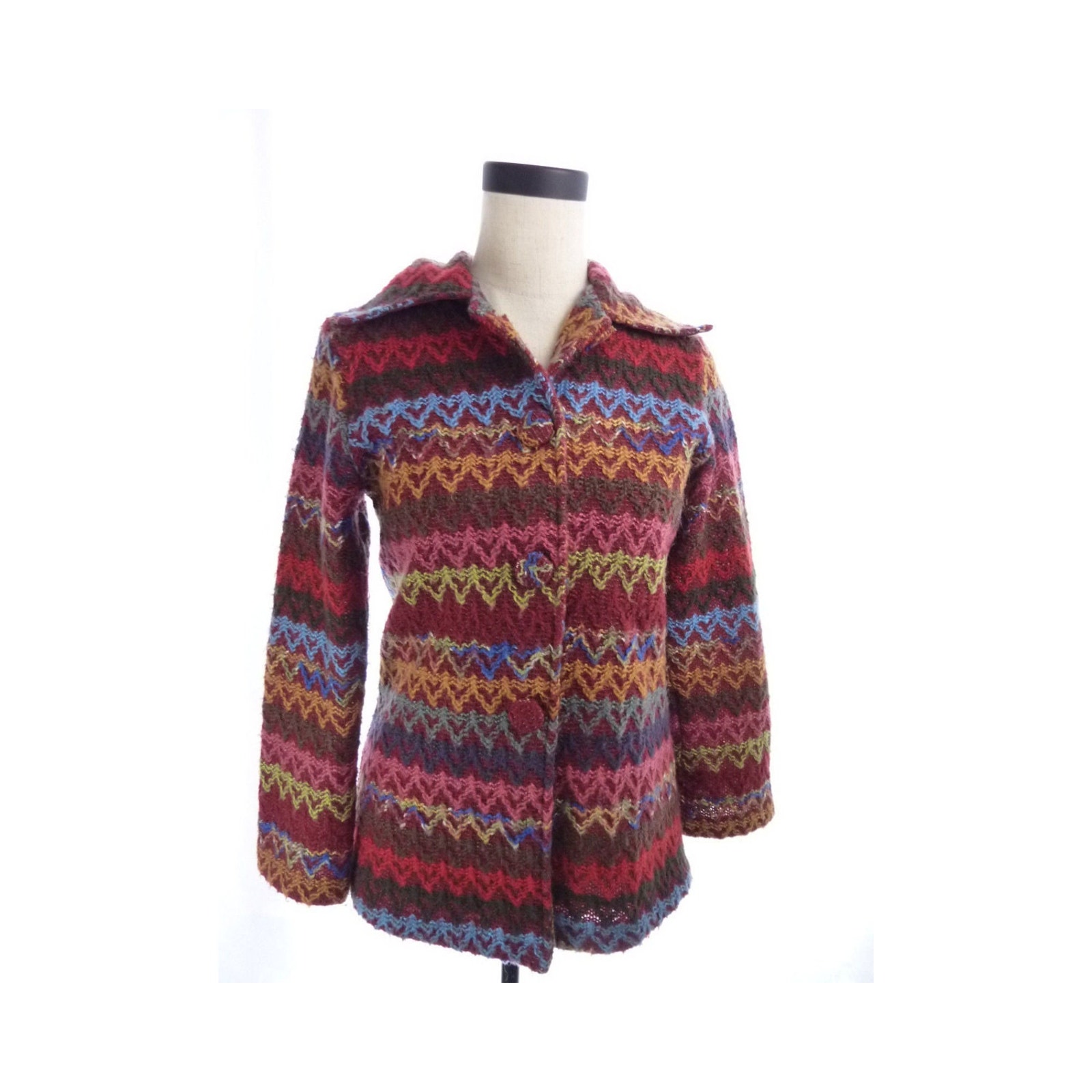 Boho Olivine Button Down Mountain Cabin Country Jacket Maroon Weave Small S